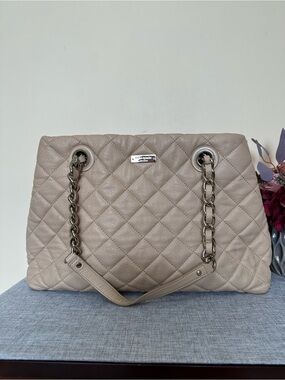 Quilted Beige Chain-Handle Women's Tote